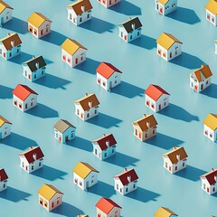 Cyclic seamless repeating pattern of small houses with trees.