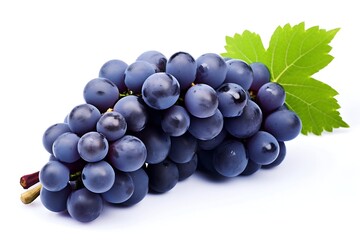 Wall Mural - Blue grapes with leaf on white background, Fresh Blue grapes