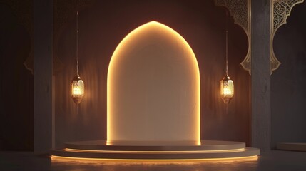 Wall Mural - Islamic Background with Podium and Lanterns for Ramadan or Eid