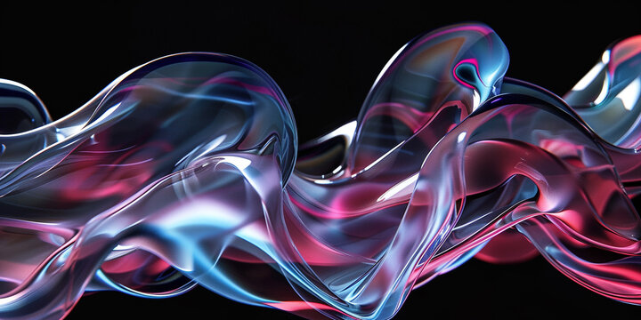 A glass sculpture with blue and pink waves black colorful 3D Object abstract wallpaper