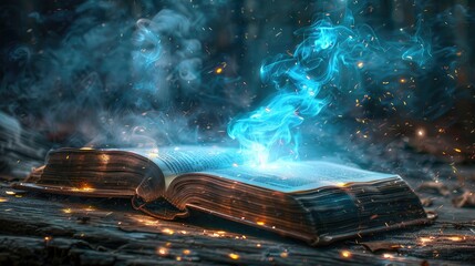 Open book with a glowing light emitting from pages