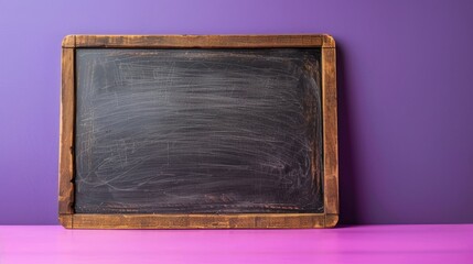 Wall Mural - Vintage small chalkboard on purple backdrop with minimal design