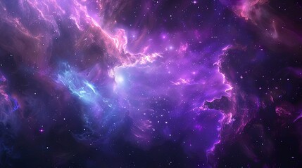 Aufkleber - A vibrant cosmic nebula with glowing purple and blue hues fills the vastness of space. Generative AI