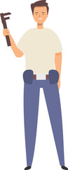 Poster - Handyman is standing and holding an adjustable wrench