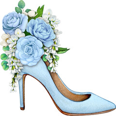 Watercolor hand drawn floral wedding shoe