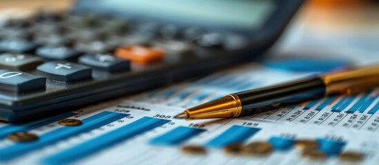 Closeup of Financial Documents with Pen and Calculator