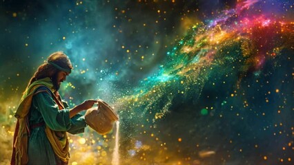 aquarius water bearer with universe and rainbow background symbol astrology zodiac sign generative a