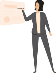Poster - Businesswoman using interactive touchscreen display, presenting project and explaining strategy