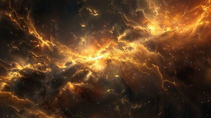 Aufkleber - A close-up view of a vibrant, golden nebula in outer space, illuminated by the glow of distant stars. Generative AI