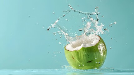 fresh coconut with water splash background