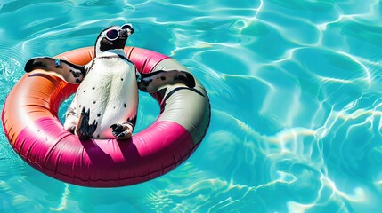 Canvas Print - Penguin Relaxing in a Pool Float