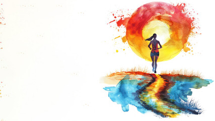 Wall Mural - Colorful watercolor painting of runner athlete workout for healthy event