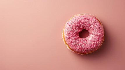 Sticker - Delicious sugary doughnut with glaze on brown background top view flat lay dessert concept