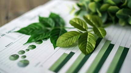 Poster - Green Leaves on Financial Charts - Sustainable Business Growth