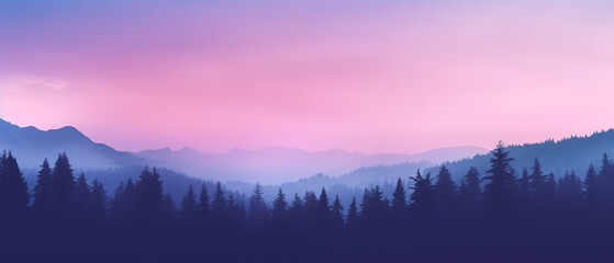 Poster - Majestic Sunset over Misty Mountain Forest