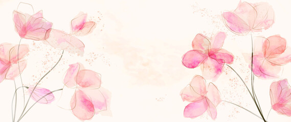 Wall Mural - luxury art background with pink and purple flowers in watercolor style. botanical floral banner for 