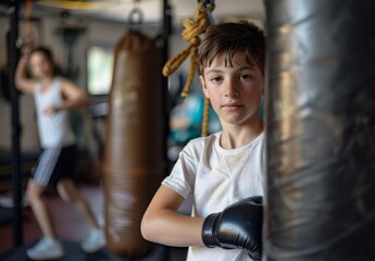 Wall Mural - Determined Young Boxer Ready to Punch