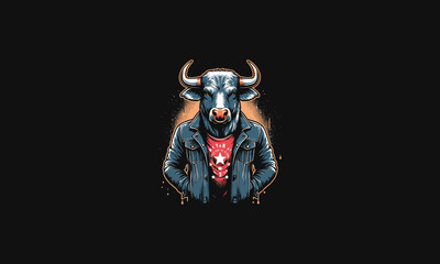 Wall Mural - bull wearing jacket vector illustration flat design