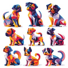 Sticker - 3D set dog character with white isolated background