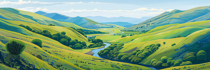 Wall Mural - a vibrant and detailed illustration of the breathtaking Whiteleas valley in an angled view, generative AI