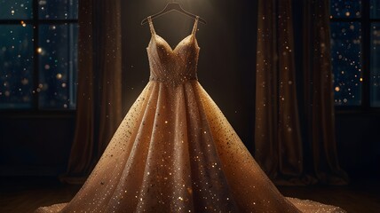 Sticker - a elegant glittering gown, illuminated gown hanged in hanger