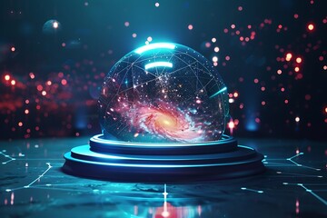 Wall Mural - A digital planetarium icon with a projection dome and a galaxy map