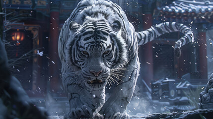 a mesmerizing close-up reveals the piercing blue eye of a regal white bengal tiger, captivating in i