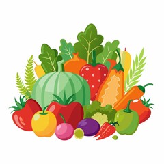 Wall Mural - Freshly harvested organic produce on white background, perfectly arranged and isolated., organic, white, isolated, produce