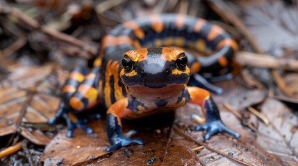 Wall Mural - A Striking Salamander with Bright Orange and Black Stripes