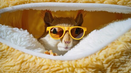 Sticker - Squirrel in Sunglasses Peeking from a Cozy Nest