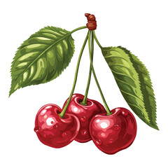 vector Ripe cherries with simple stems and green leaves