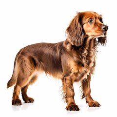 Saint usuge spaniel dog breed standing against white background, AI Generated