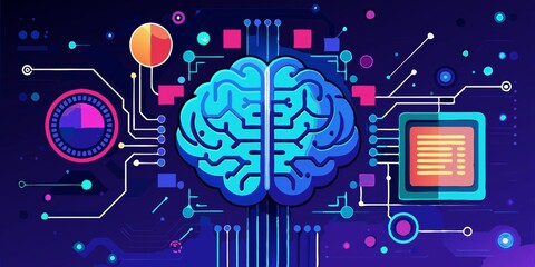 Poster - A computer brain with a blue background