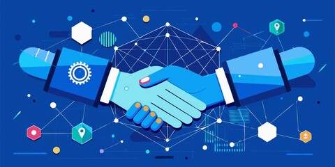 Poster - A blue background with a handshake between two people