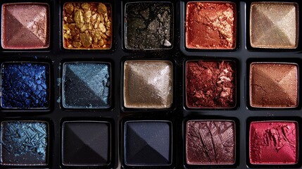 Professional eye shadow palette in a set with various colors