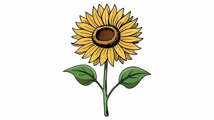 Wall Mural - flowers, sunflower, illustration, hand-drawn, Hand-drawn illustration of single sunflower, isolated on white background, with subtle texture and delicate lines.