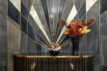 Wall Mural - A modern art deco design with sharp lines and metallic accents in a sophisticated palette