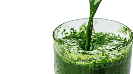 Wall Mural - Green smoothie pouring into glass on transparent background