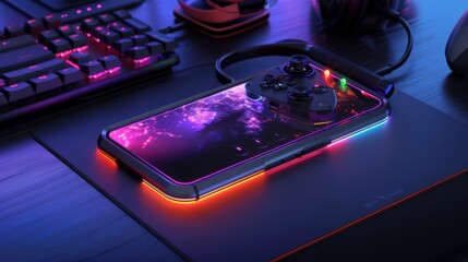 Poster - phone designed for gamers, with ergonomic grips and customizable led lights.