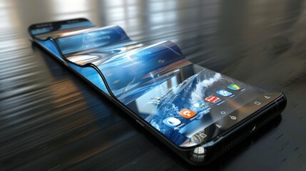 Poster - phone with a curved display wrapping around its edges, offering an immersive experience.