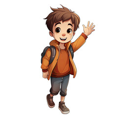 Poster - An illustration of a boy in a hoodie, waving hello