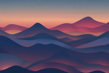 Wall Mural - A set of area chart icons that mimic the appearance of rolling hills at twilight