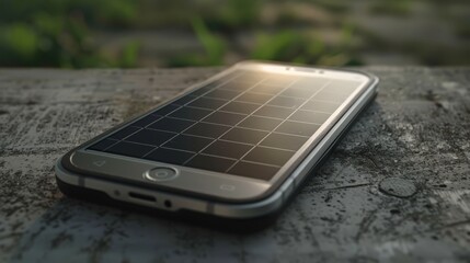 Poster - phone with a solar panel back, capturing energy to recharge itself