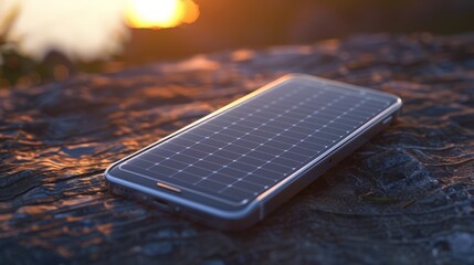 Poster - phone with a solar panel back, capturing energy to recharge itself