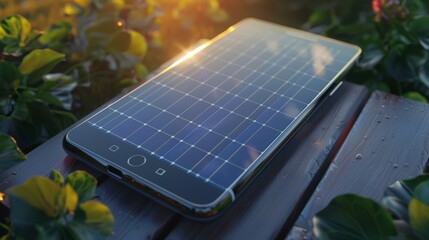 Poster - phone with a solar panel back, capturing energy to recharge itself