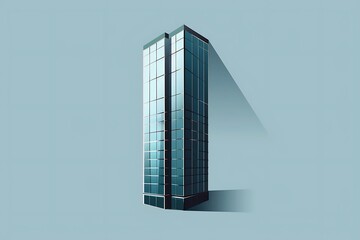 Poster - A sleek, minimalist skyscraper icon with reflective glass windows and a shadowed facade