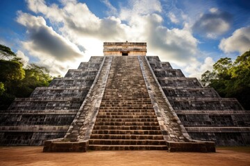 The Chichen Itza pyramid, with steps that transform into a celestial staircase.