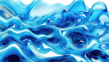 Poster - Blue liquid splashes on white background. Dynamic movement creates energy and fluidity