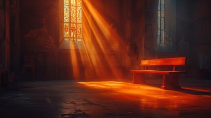 Banner background of Church Day theme banner design for microstock, no text, and wide copy space, [Confessional Light: A single light illuminating a confessional], 