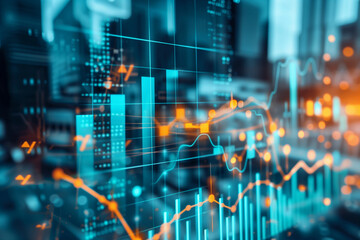 Poster - colorful graph of numbers and lines that represent the stock market. Concept of excitement and anticipation as the numbers fluctuate and change